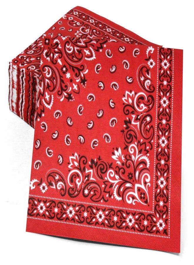 Gift Boutique 100 Red Bandana Napkins Western Lunch Disposable Paper Decorative Bandana Paisley Print Luncheon Napkin for Cowboy Barnyard - Image 3